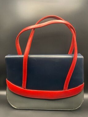Vintage 60’s Gray, Red, and Blue Handbag